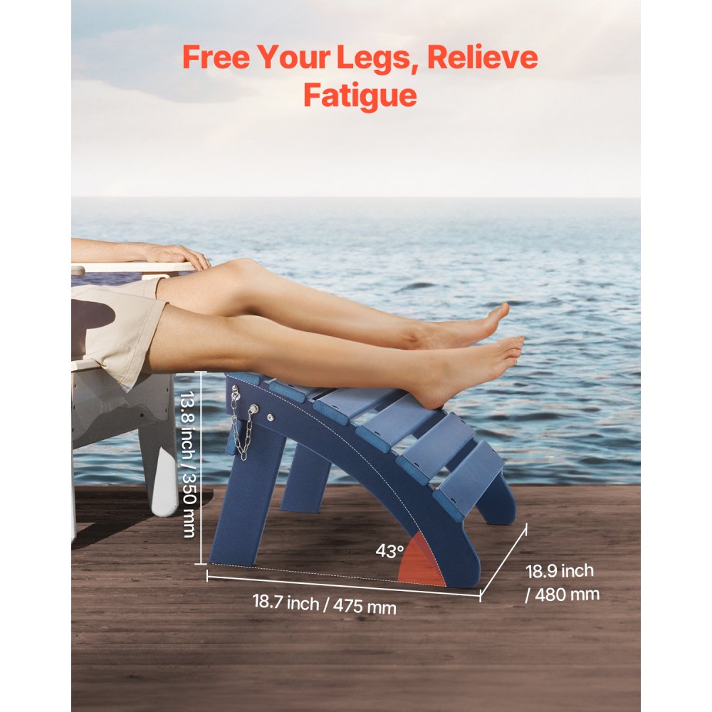 VEVOR Adirondack Ottoman, 18.7L x 18.9W x 13.8H Inch HDPE Plastic Folding Adirondack Ottoman, Weather-Resistant Foot Rest for Adirondack Chair, Widely Used for Outside Porch Pool Lawn Backyard, Blue