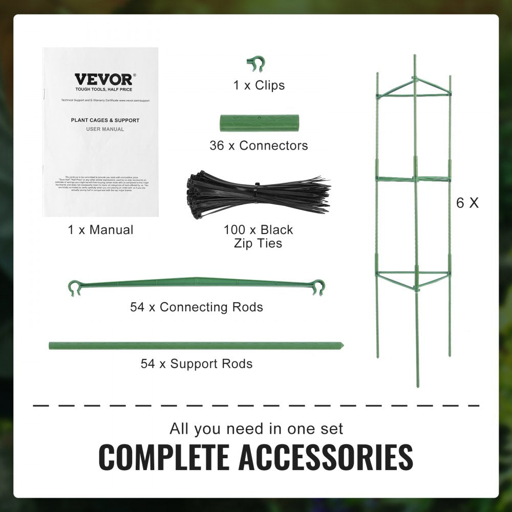 VEVOR 6 Packs Tomato Cages for Garden, 48 inch Tomato Trellis Plant Stakes Support, Stackable Tall Plant Support Cage, for Raised Garden Bed, Vegetables Flowers and Climbing Plants