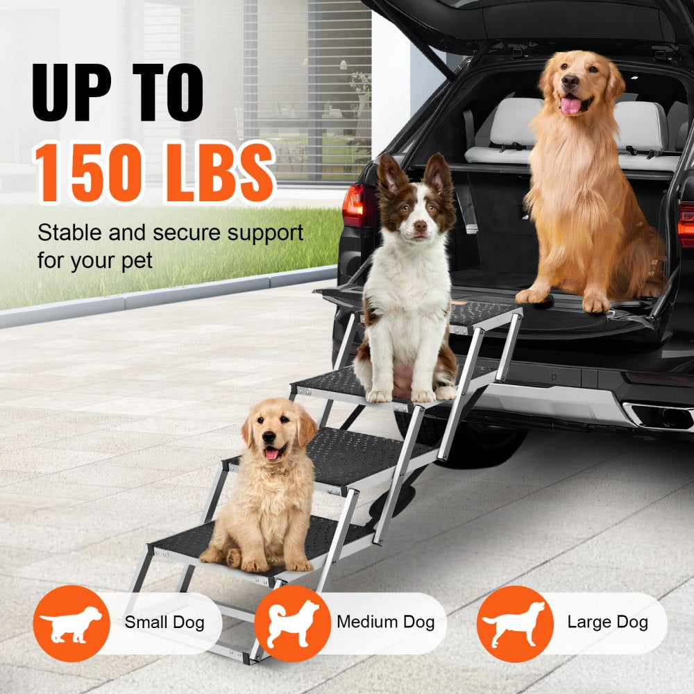 VEVOR Dog Stair for Cars, Wide 4-step Dog Car Steps, Folding Dog Car Ramp with Nonslip Surface, Portable Pet Steps Lightweight Aluminum for Car, SUV and Truck, Supports up to 150 lbs