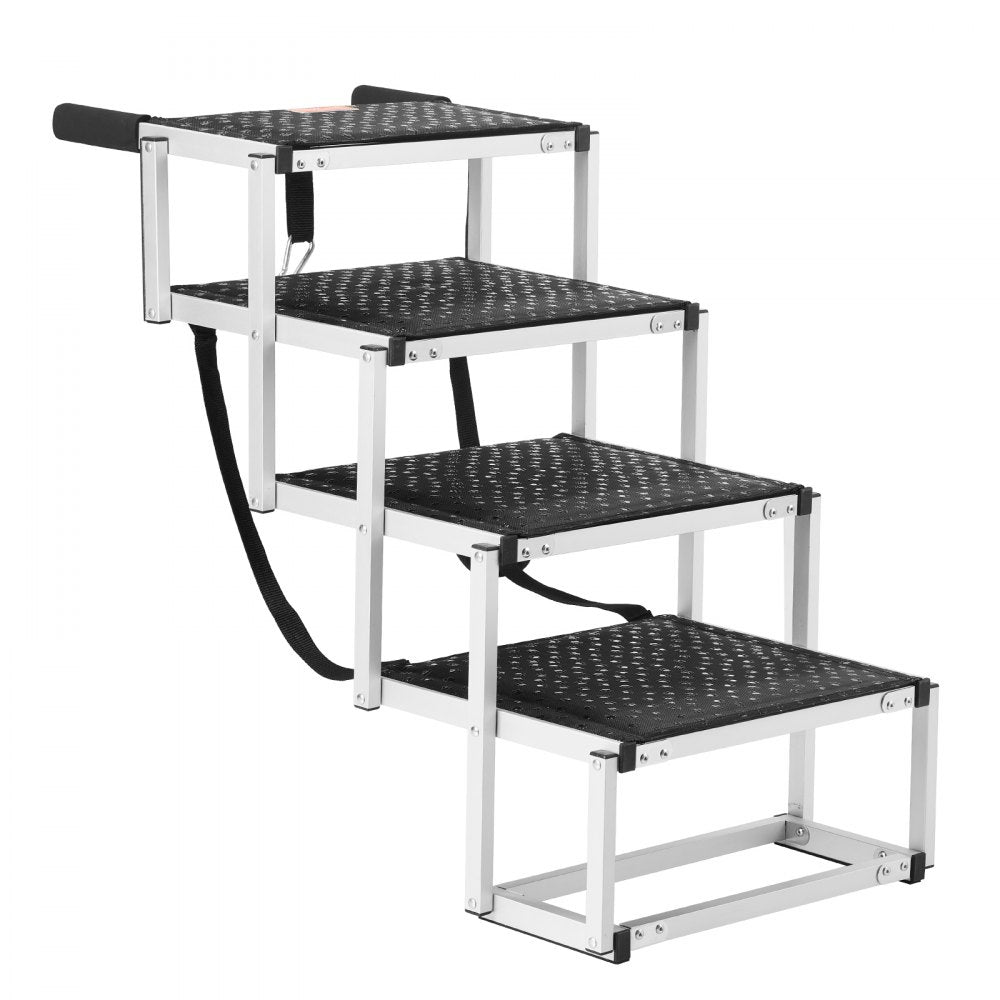 VEVOR Dog Stair for Cars, Wide 4-step Dog Car Steps, Folding Dog Car Ramp with Nonslip Surface, Portable Pet Steps Lightweight Aluminum for Car, SUV and Truck, Supports up to 150 lbs