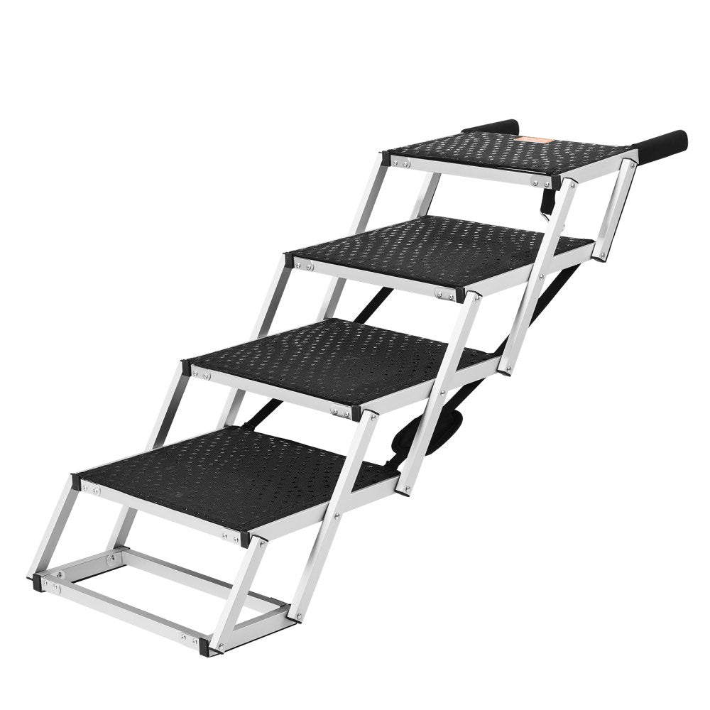 VEVOR Dog Stair for Cars, Wide 4-step Dog Car Steps, Folding Dog Car Ramp with Nonslip Surface, Portable Pet Steps Lightweight Aluminum for Car, SUV and Truck, Supports up to 150 lbs