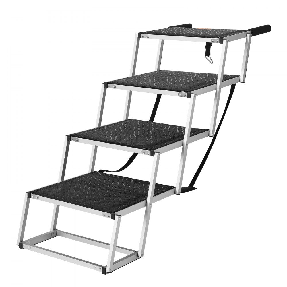VEVOR Dog Stair for Cars, Wide 4-step Dog Car Steps, Folding Dog Car Ramp with Nonslip Surface, Portable Pet Steps Lightweight Aluminum for Car, SUV and Truck, Supports up to 250 lbs