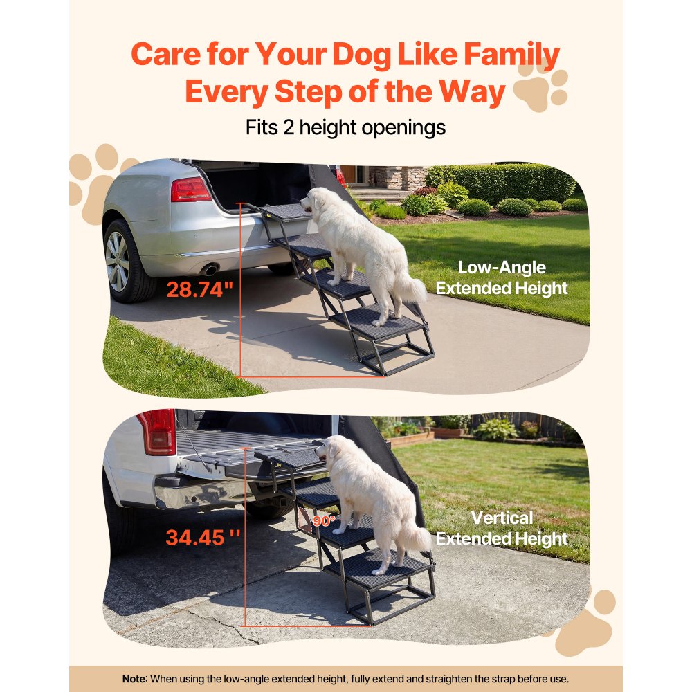 VEVOR Dog Stairs for Car, 4 Steps Extra Wide Foldable Dog Ramp for Large Dogs with Non-Slip Rug Surface, Portable Lightweight Pet Ladder for Car, SUV, Truck, High Beds, Sofas, Support up to 400 lbs