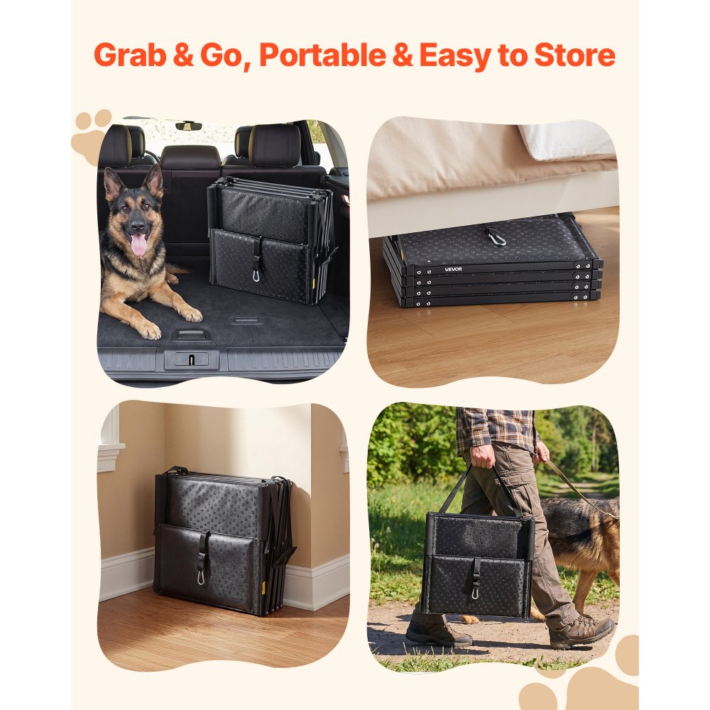 VEVOR Dog Stairs for Car, 4 Steps Extra Wide Foldable Dog Ramp for Large Dogs with Non-Slip Surface, Portable Lightweight Pet Stairs Ladder for Car, SUV, Truck, High Bed, Sofa, Support up to 250 lbs
