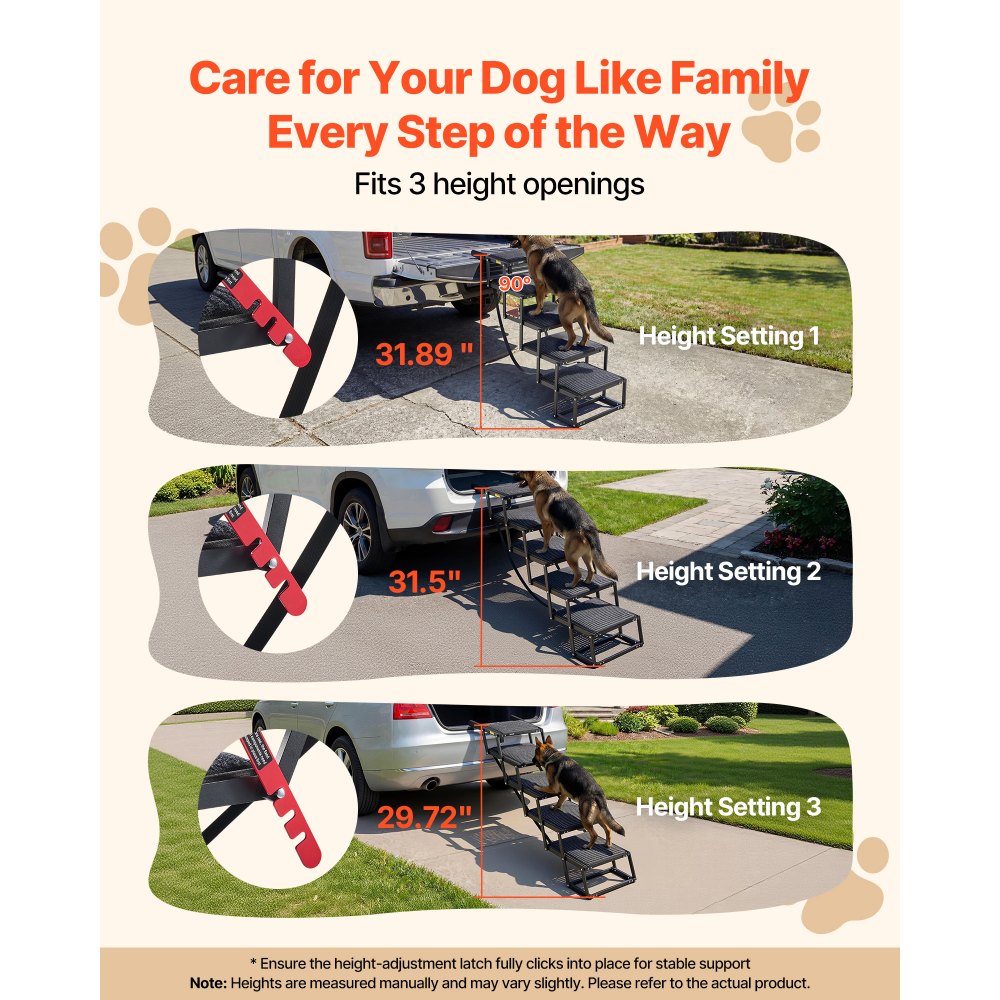 VEVOR Dog Stairs for Car, 5 Steps Extra Wide Foldable Dog Ramp for Large Dogs with Non-Slip Rug Surface, Portable Lightweight Pet Ladder for Car, SUV, Truck, High Beds, Sofas, Support up to 200 lbs