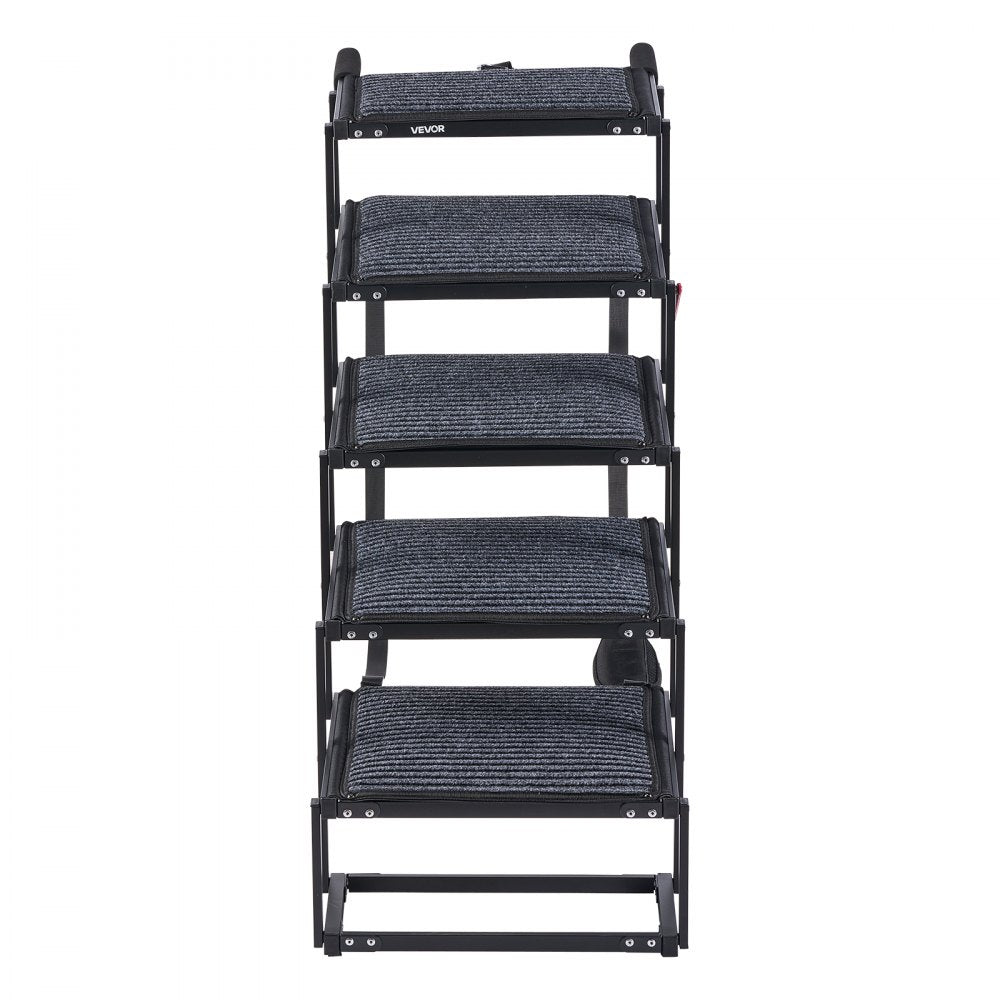 VEVOR Dog Stairs for Car, 5 Steps Extra Wide Foldable Dog Ramp for Large Dogs with Non-Slip Rug Surface, Portable Lightweight Pet Ladder for Car, SUV, Truck, High Beds, Sofas, Support up to 200 lbs