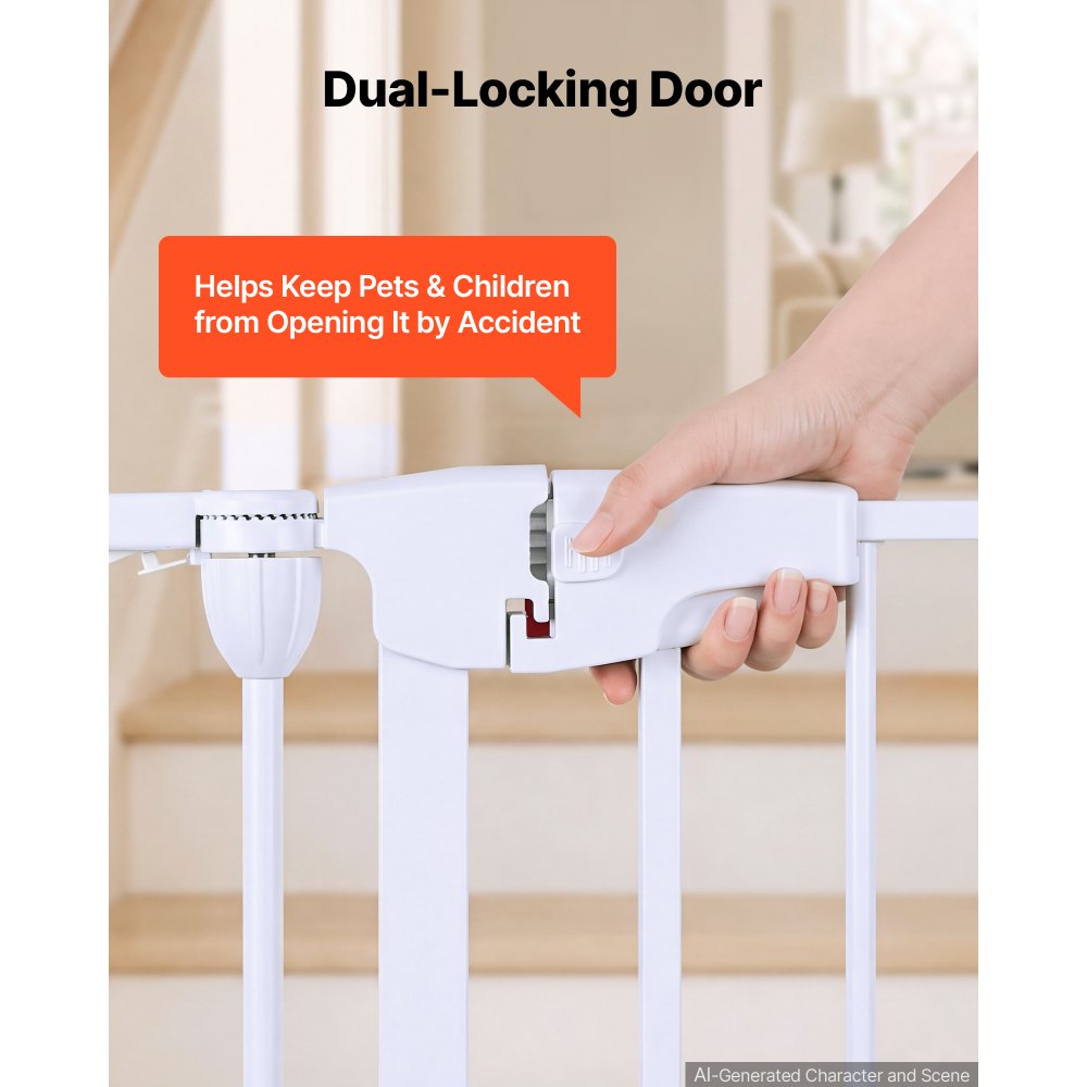 VEVOR Freestanding Dog Gate 30" Tall 4-Panel Foldable Metal Pet Gate White, For Stairs Doorways, Dual-Triangle Support, Sturdy Metal Construction, Freestanding or Wall Mount, Flexible Shapes, Easy Fit
