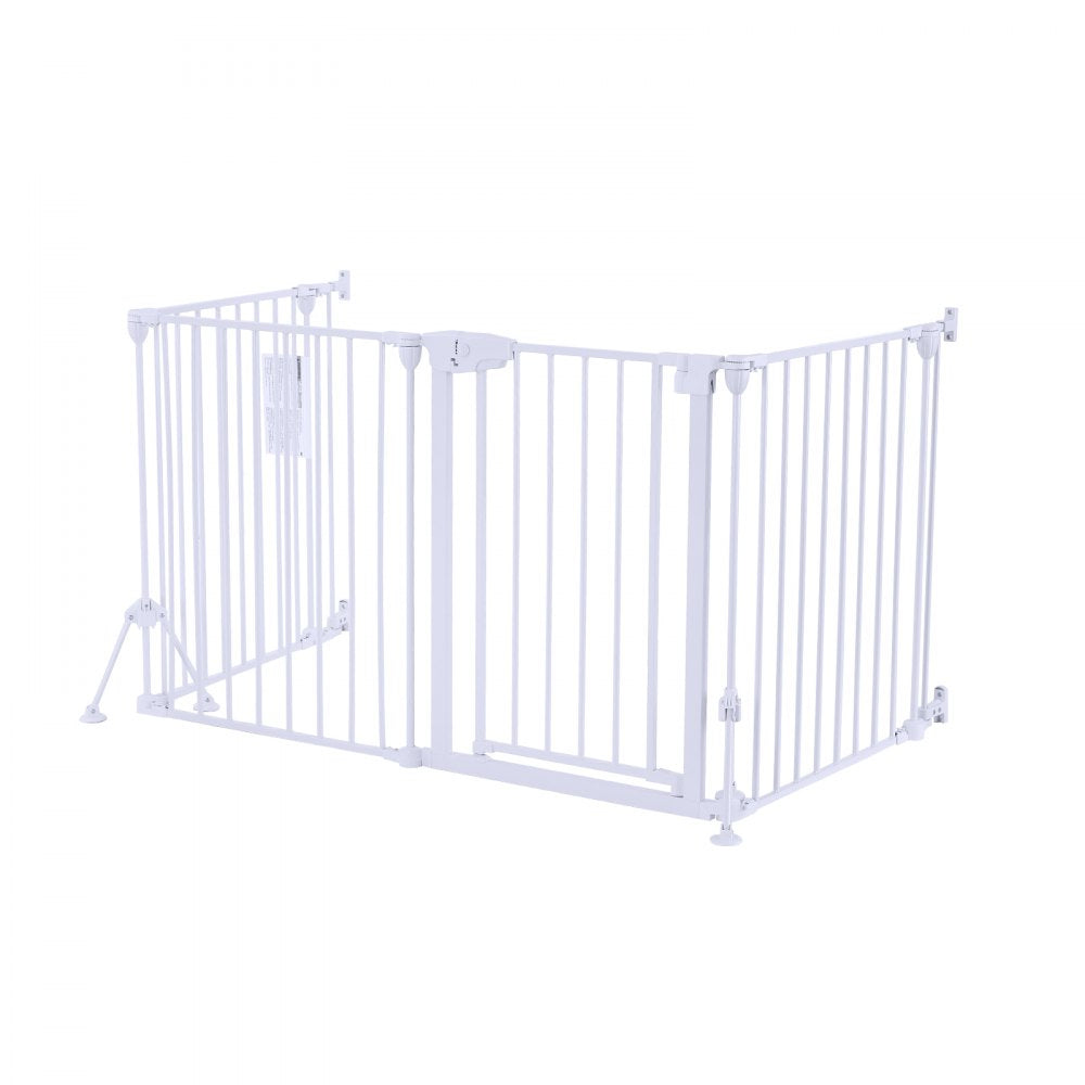 VEVOR Freestanding Dog Gate 30" Tall 4-Panel Foldable Metal Pet Gate White, For Stairs Doorways, Dual-Triangle Support, Sturdy Metal Construction, Freestanding or Wall Mount, Flexible Shapes, Easy Fit