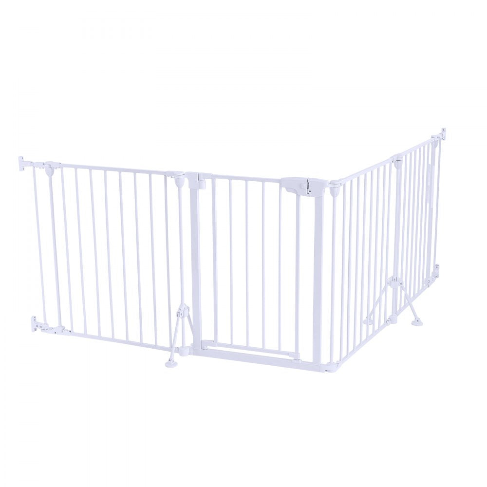 VEVOR Freestanding Dog Gate 30" Tall 4-Panel Foldable Metal Pet Gate White, For Stairs Doorways, Dual-Triangle Support, Sturdy Metal Construction, Freestanding or Wall Mount, Flexible Shapes, Easy Fit
