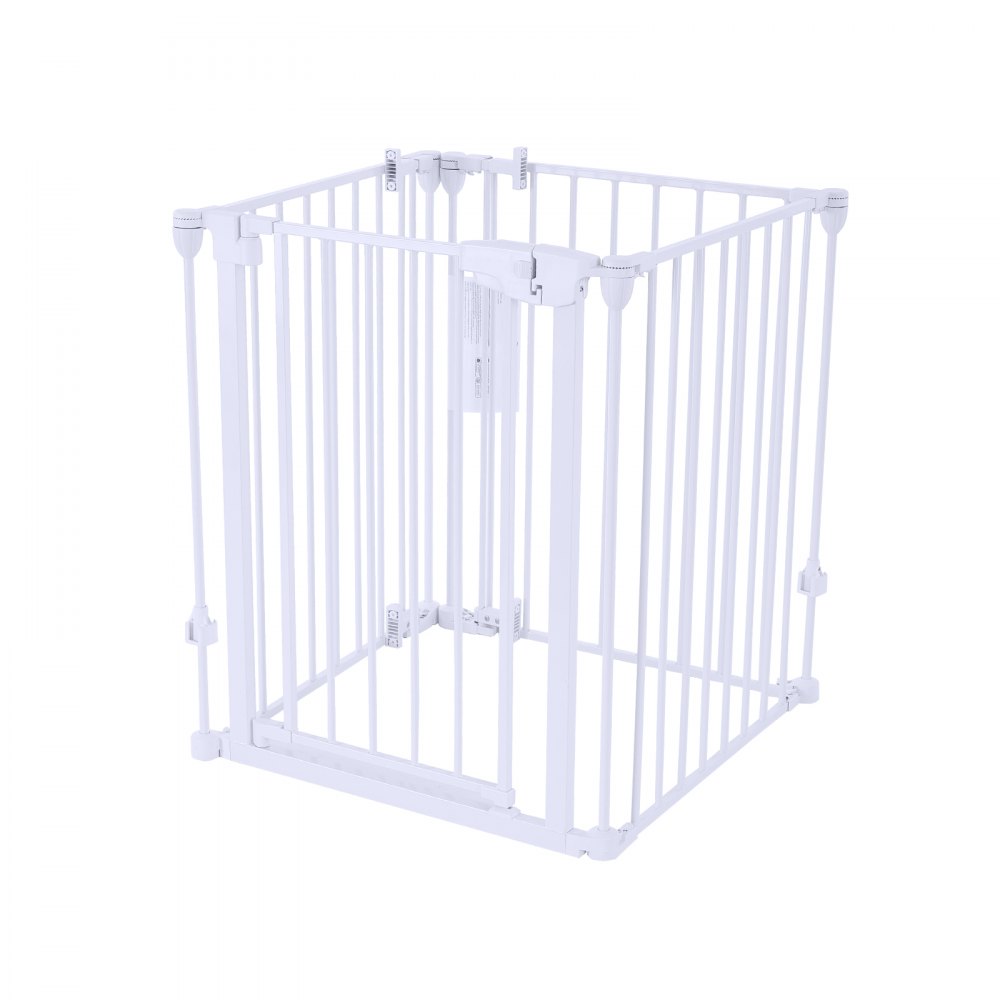 VEVOR Freestanding Dog Gate 30" Tall 4-Panel Foldable Metal Pet Gate White, For Stairs Doorways, Dual-Triangle Support, Sturdy Metal Construction, Freestanding or Wall Mount, Flexible Shapes, Easy Fit