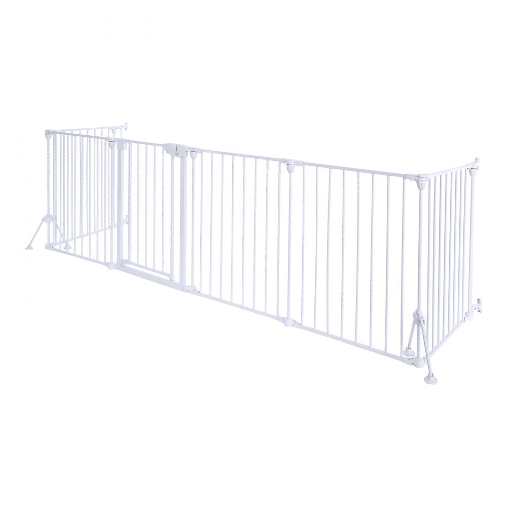 VEVOR Freestanding Dog Gate 30" Tall 6-Panel Foldable Metal Pet Gate White, For Stairs Doorways, Dual-Triangle Support, Sturdy Metal Construction, Freestanding or Wall Mount, Flexible Shapes, Easy Fit