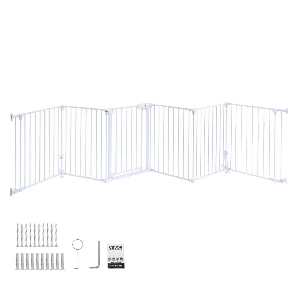 VEVOR Freestanding Dog Gate 30" Tall 6-Panel Foldable Metal Pet Gate White, For Stairs Doorways, Dual-Triangle Support, Sturdy Metal Construction, Freestanding or Wall Mount, Flexible Shapes, Easy Fit