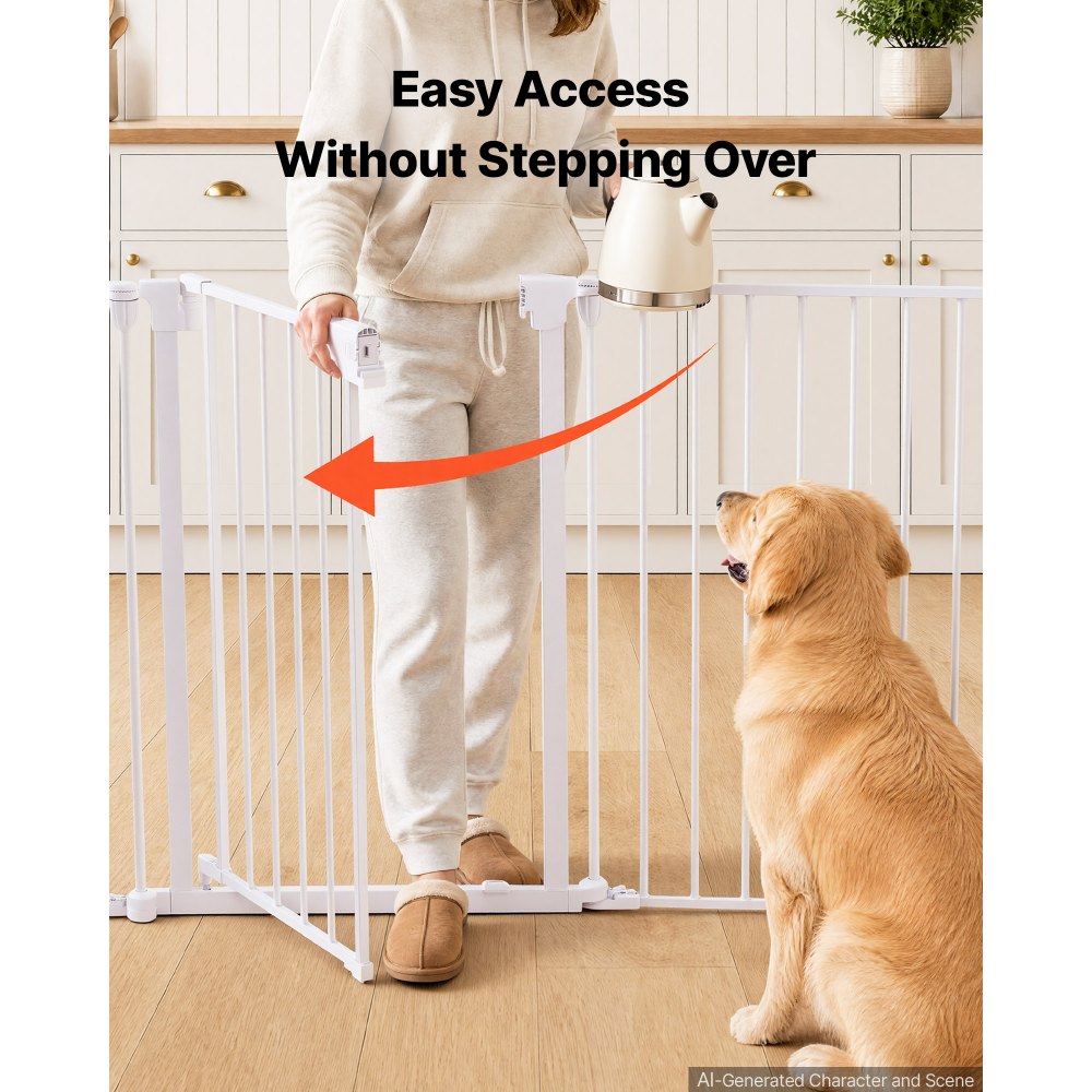 VEVOR Freestanding Dog Gate 32" Tall 6-Panel Foldable Metal Pet Gate White, For Stairs Doorways, Dual-Triangle Support, Sturdy Metal Construction, Freestanding or Wall Mount, Flexible Shapes, Easy Fit