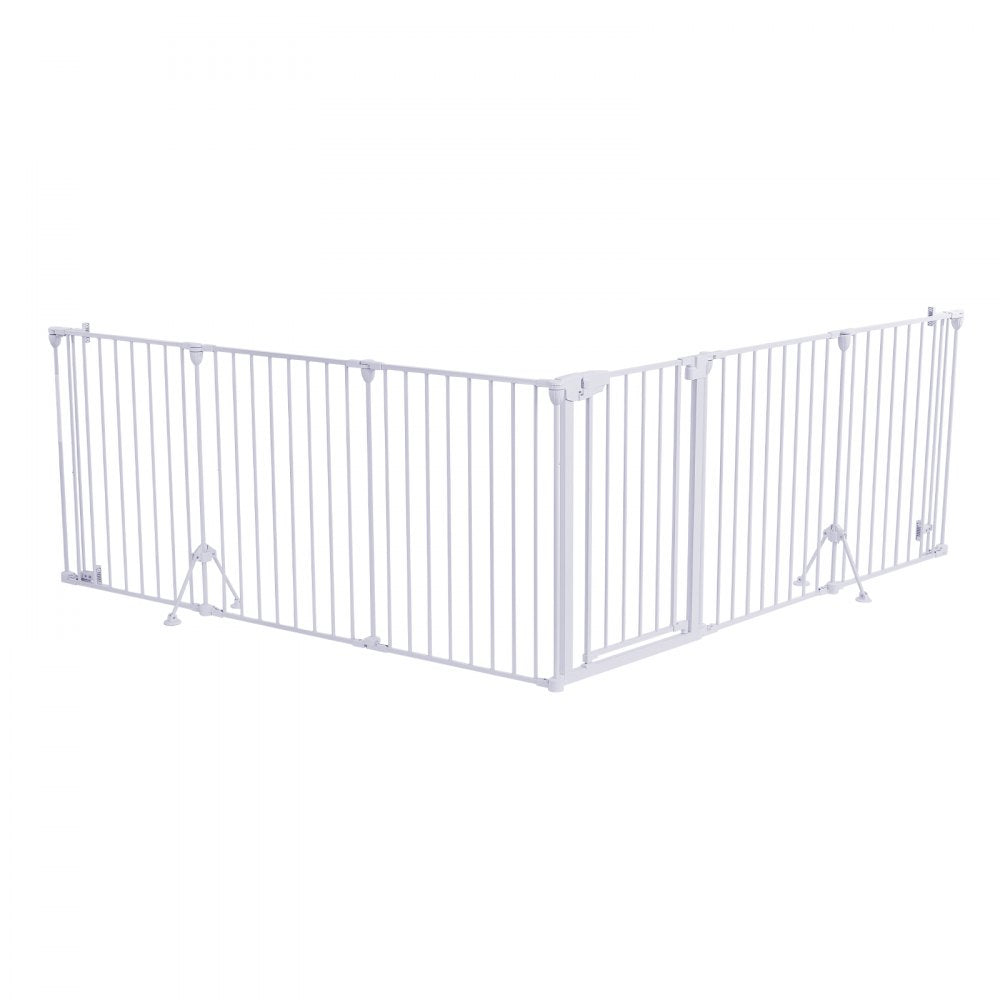 VEVOR Freestanding Dog Gate 32" Tall 6-Panel Foldable Metal Pet Gate White, For Stairs Doorways, Dual-Triangle Support, Sturdy Metal Construction, Freestanding or Wall Mount, Flexible Shapes, Easy Fit