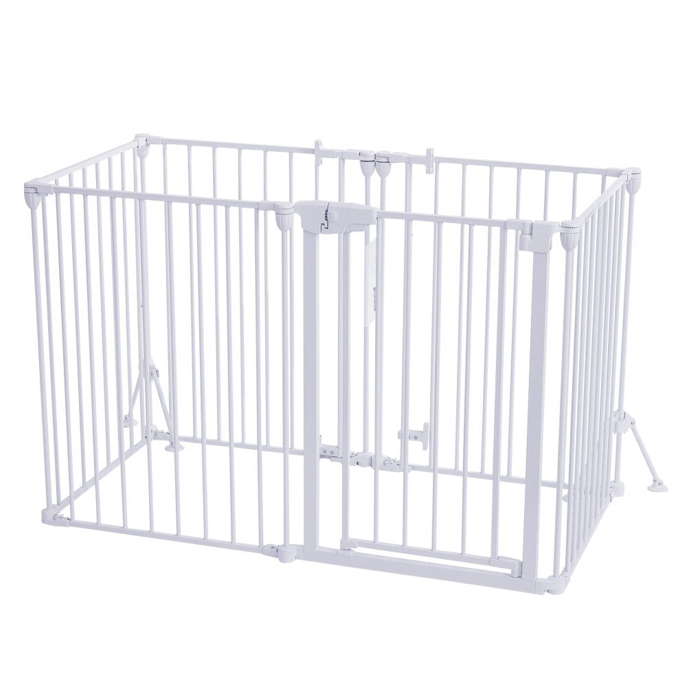 VEVOR Freestanding Dog Gate 32" Tall 6-Panel Foldable Metal Pet Gate White, For Stairs Doorways, Dual-Triangle Support, Sturdy Metal Construction, Freestanding or Wall Mount, Flexible Shapes, Easy Fit