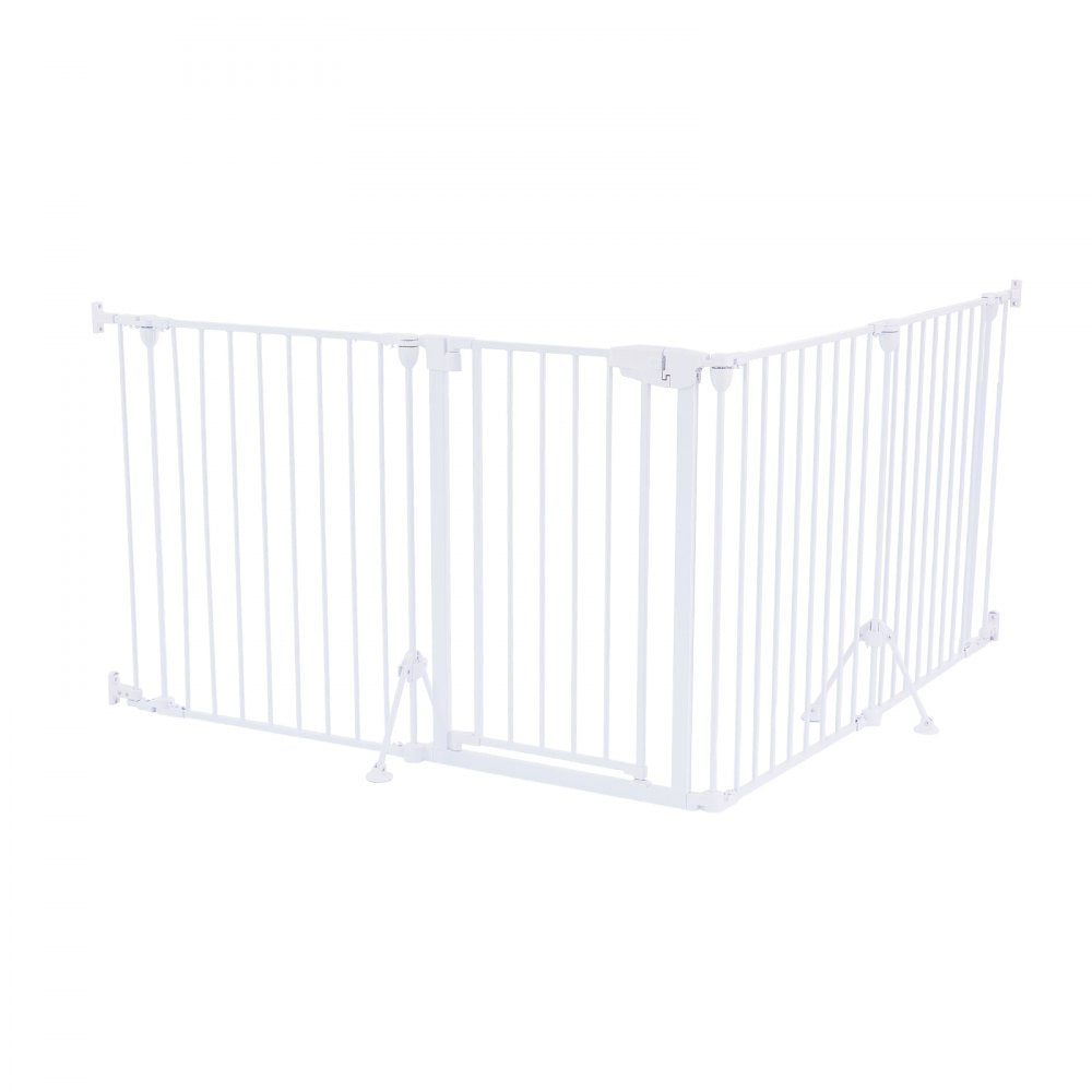 VEVOR Freestanding Dog Gate 32" Tall 4-Panel Foldable Metal Pet Gate White, For Stairs Doorways, Dual-Triangle Support, Sturdy Metal Construction, Freestanding or Wall Mount, Flexible Shapes, Easy Fit