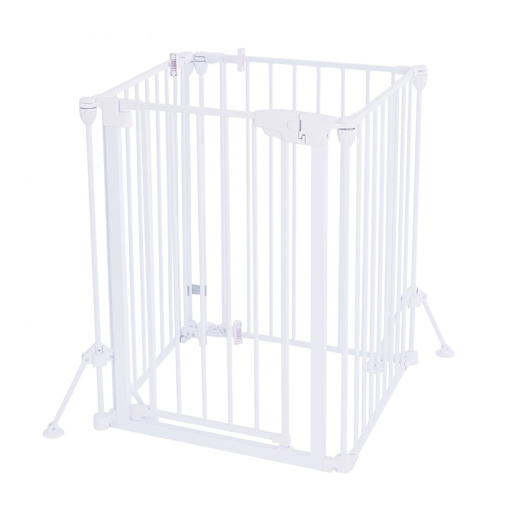 VEVOR Freestanding Dog Gate 32" Tall 4-Panel Foldable Metal Pet Gate White, For Stairs Doorways, Dual-Triangle Support, Sturdy Metal Construction, Freestanding or Wall Mount, Flexible Shapes, Easy Fit