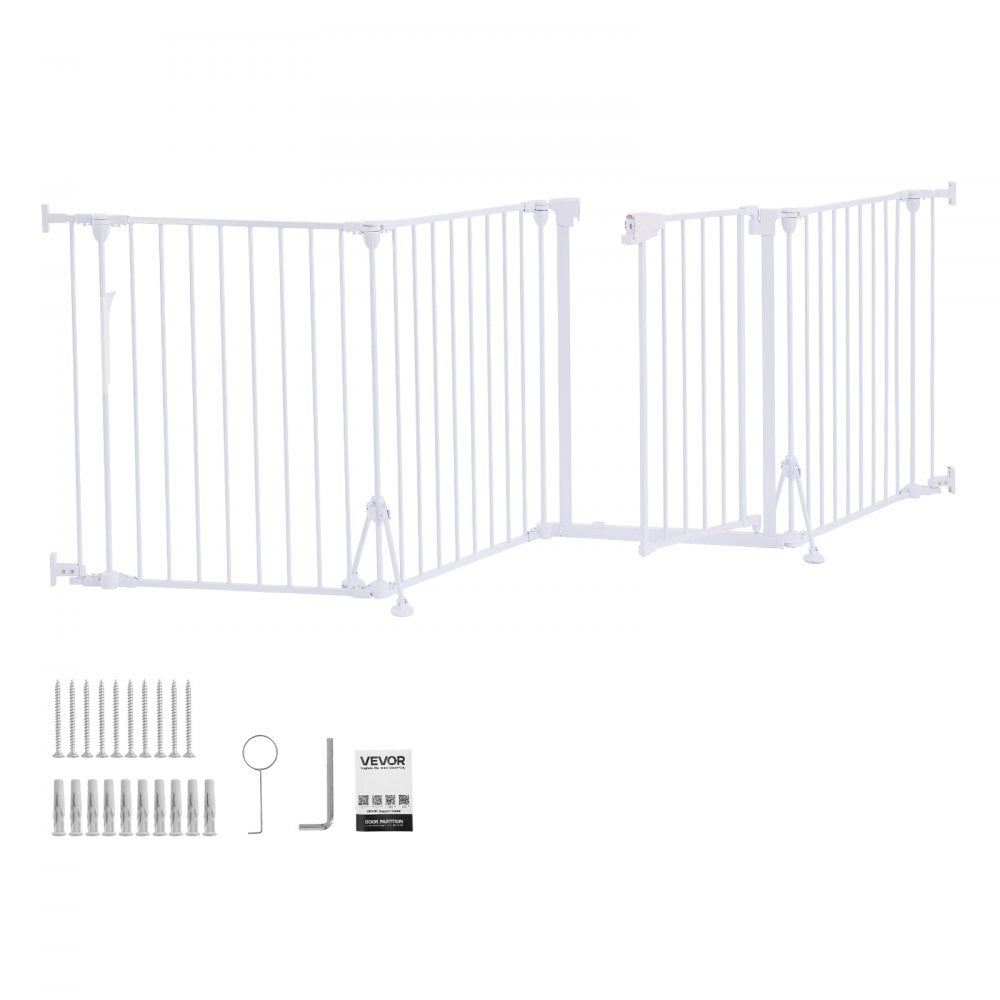 VEVOR Freestanding Dog Gate 32" Tall 4-Panel Foldable Metal Pet Gate White, For Stairs Doorways, Dual-Triangle Support, Sturdy Metal Construction, Freestanding or Wall Mount, Flexible Shapes, Easy Fit