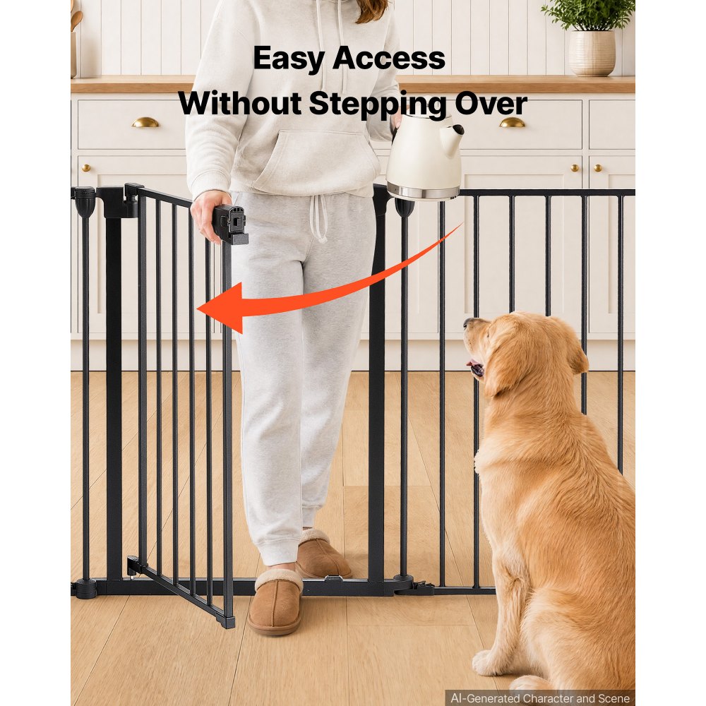 VEVOR Freestanding Dog Gate 30" Tall 4-Panel Foldable Metal Pet Gate Black, For Stairs Doorways, Dual-Triangle Support, Sturdy Metal Construction, Freestanding or Wall Mount, Flexible Shapes, Easy Fit