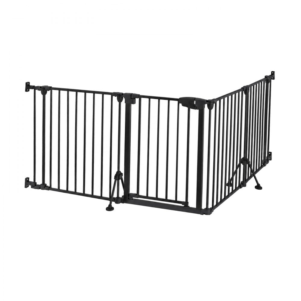 VEVOR Freestanding Dog Gate 30" Tall 4-Panel Foldable Metal Pet Gate Black, For Stairs Doorways, Dual-Triangle Support, Sturdy Metal Construction, Freestanding or Wall Mount, Flexible Shapes, Easy Fit