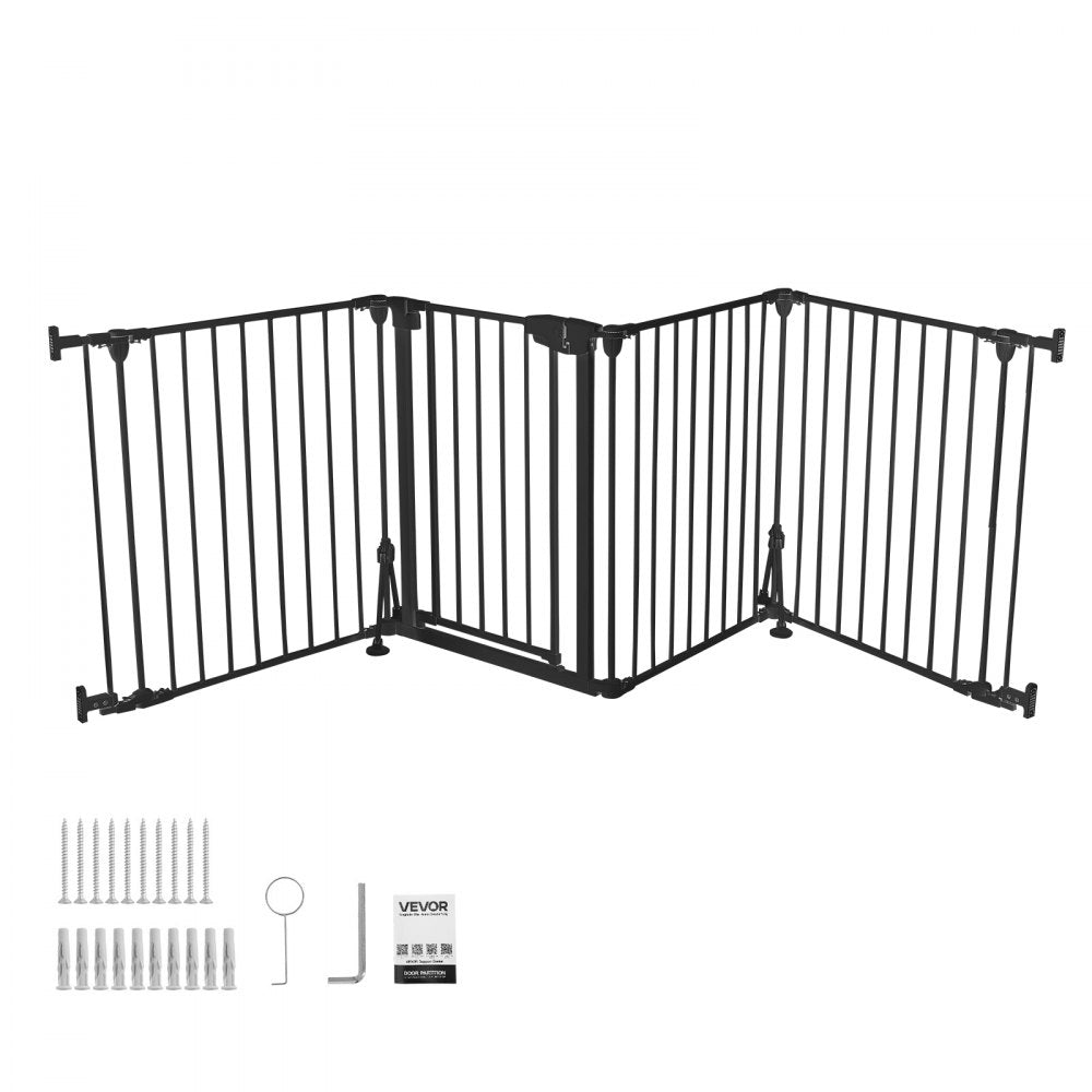 VEVOR Freestanding Dog Gate 30" Tall 4-Panel Foldable Metal Pet Gate Black, For Stairs Doorways, Dual-Triangle Support, Sturdy Metal Construction, Freestanding or Wall Mount, Flexible Shapes, Easy Fit