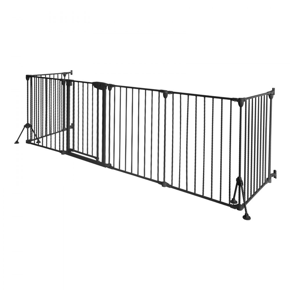 VEVOR Freestanding Dog Gate 30" Tall 6-Panel Foldable Metal Pet Gate Black, For Stairs Doorways, Dual-Triangle Support, Sturdy Metal Construction, Freestanding or Wall Mount, Flexible Shapes, Easy Fit