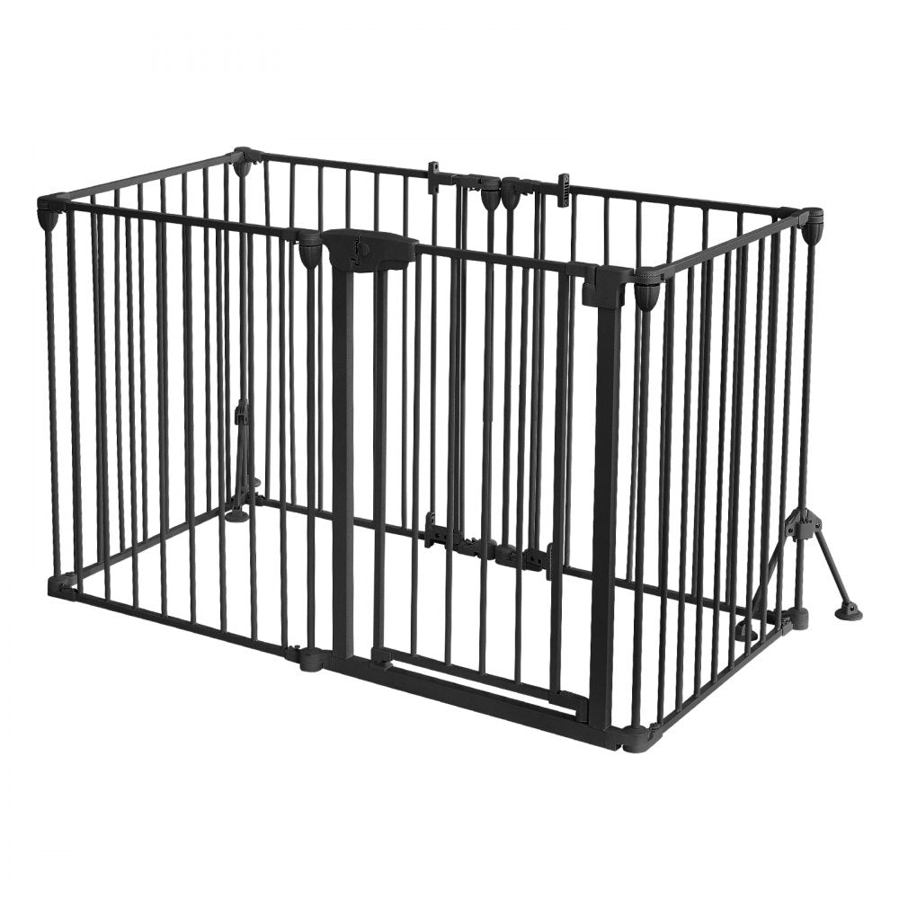 VEVOR Freestanding Dog Gate 30" Tall 6-Panel Foldable Metal Pet Gate Black, For Stairs Doorways, Dual-Triangle Support, Sturdy Metal Construction, Freestanding or Wall Mount, Flexible Shapes, Easy Fit