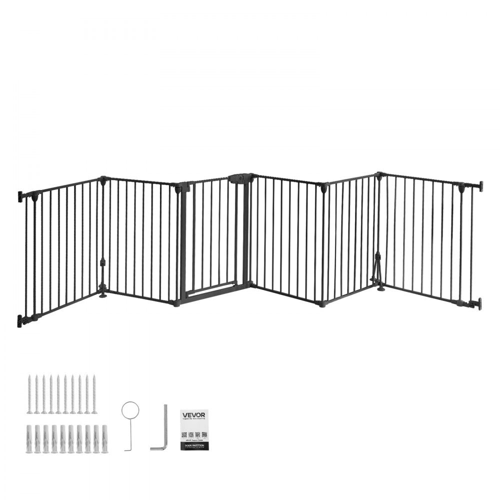 VEVOR Freestanding Dog Gate 30" Tall 6-Panel Foldable Metal Pet Gate Black, For Stairs Doorways, Dual-Triangle Support, Sturdy Metal Construction, Freestanding or Wall Mount, Flexible Shapes, Easy Fit