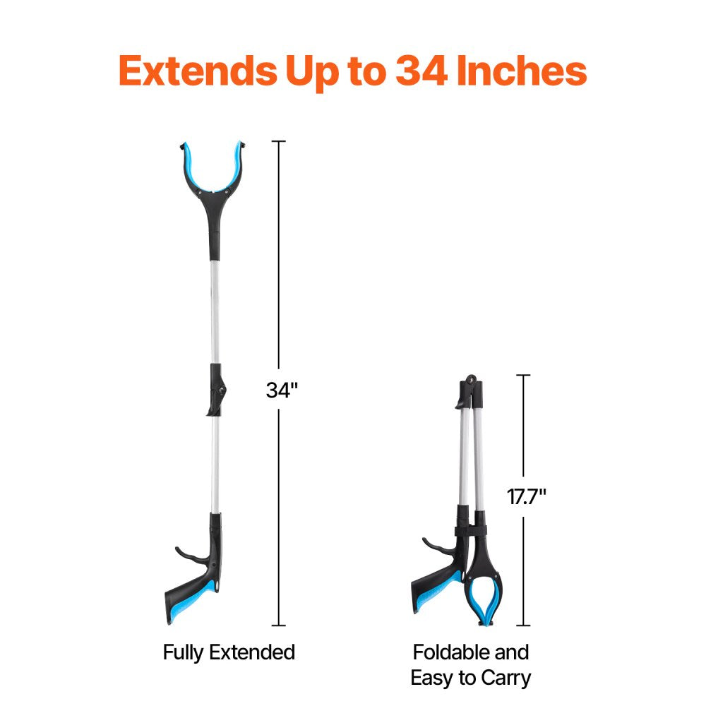 VEVOR Grabber Reacher Tool, 2-Pack 34" Foldable Reacher Grabber Pickup Tool with 360° Rotating Wide Jaw and Dual-Sided Magnet, Lightweight Grabber Reacher Tool for Seniors, Trash Picker Upper Grabber