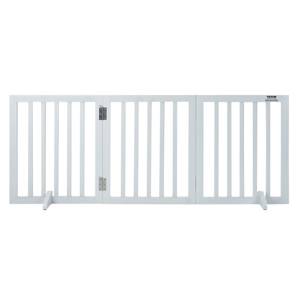 VEVOR Free Standing Dog Gate, 24" H x 60" W Freestanding Pet Gate, 3 Panels Foldable Dog Gate for Wide and Narrow Passageways, Expandable Dog Barrier with Silent Foot Support for Indoor, White