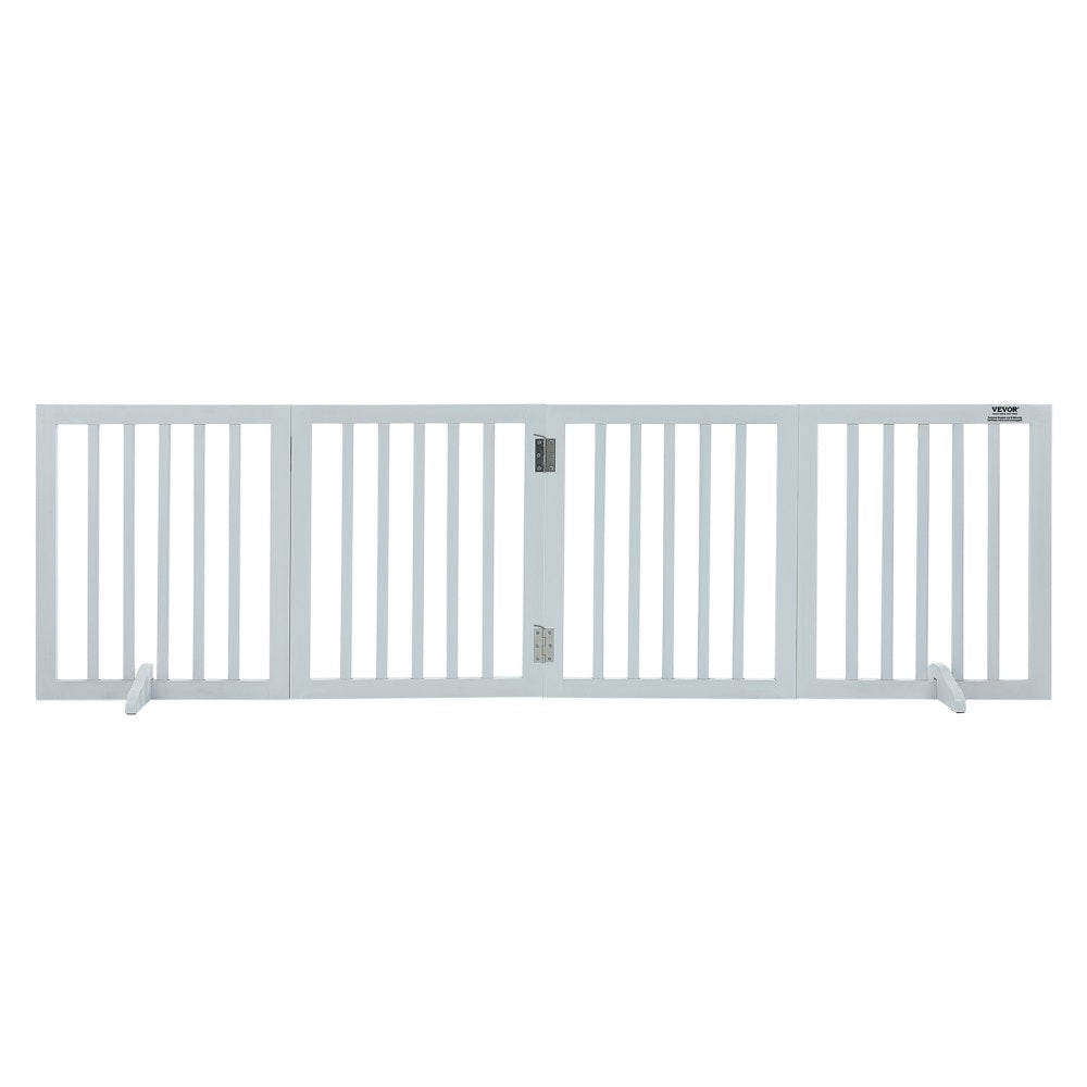 VEVOR Freestanding Pet Barrier, 24" Height x 80.3" Width, 4-Panel Folding Dog Gate for Various Openings, Expandable and Quiet Foot-Supported Indoor Dog Fence, White