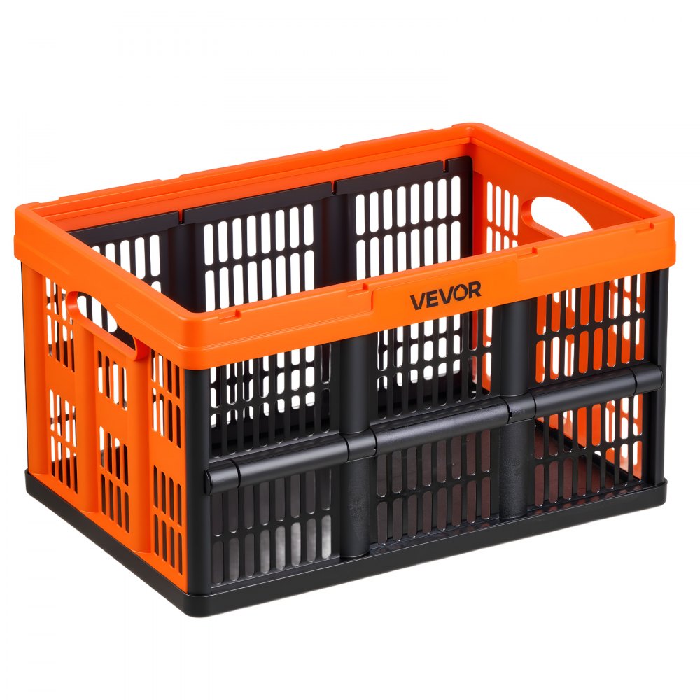 VEVOR Plastic Collapsible Storage Bins, 45L 6 Packs, Stackable Folding Storage Crates with Handles, Holds 33 lbs Per Bin, Foldable Heavy Duty Containers, Space-Saving Baskets, for Home Organizing