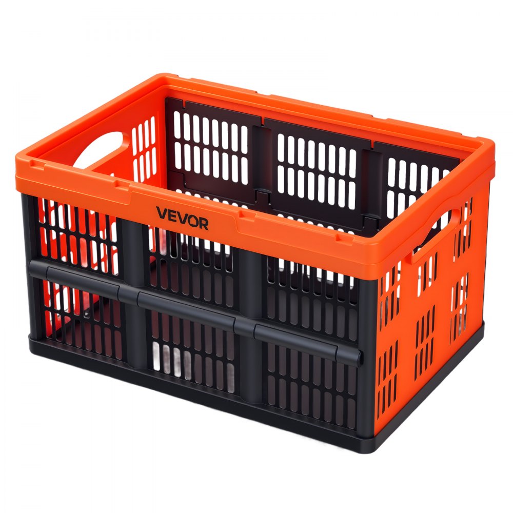 VEVOR Plastic Collapsible Storage Bins, 45L 6 Packs, Stackable Folding Storage Crates with Handles, Holds 33 lbs Per Bin, Foldable Heavy Duty Containers, Space-Saving Baskets, for Home Organizing