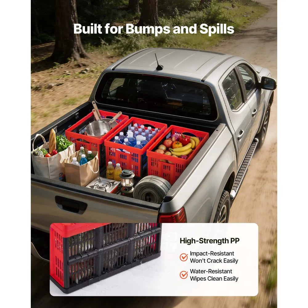 VEVOR Plastic Collapsible Storage Bins, 32L 3 Packs, Stackable Folding Storage Crates with Handles, Holds 26 lbs Per Bin, Foldable Heavy Duty Containers, Space-Saving Baskets, for Home Organizing