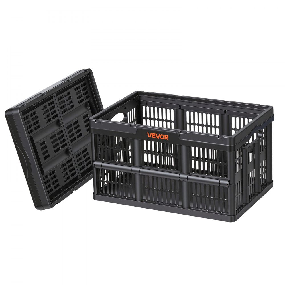 VEVOR Plastic Collapsible Storage Bins, 45L 3 Packs, Stackable Folding Storage Crates with Handles, Holds 33 lbs Per Bin, Foldable Heavy Duty Containers, Space-Saving Baskets, for Home Organizing