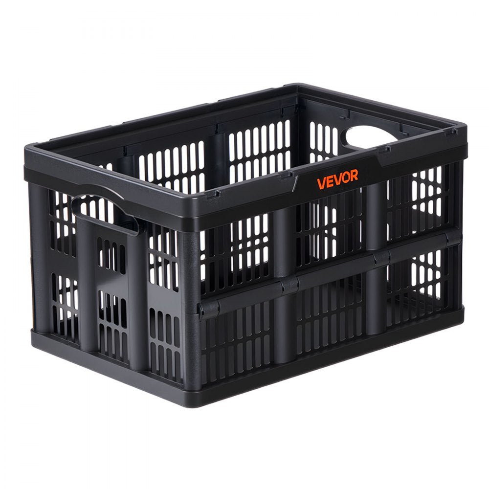 VEVOR Plastic Collapsible Storage Bins, 45L 3 Packs, Stackable Folding Storage Crates with Handles, Holds 33 lbs Per Bin, Foldable Heavy Duty Containers, Space-Saving Baskets, for Home Organizing