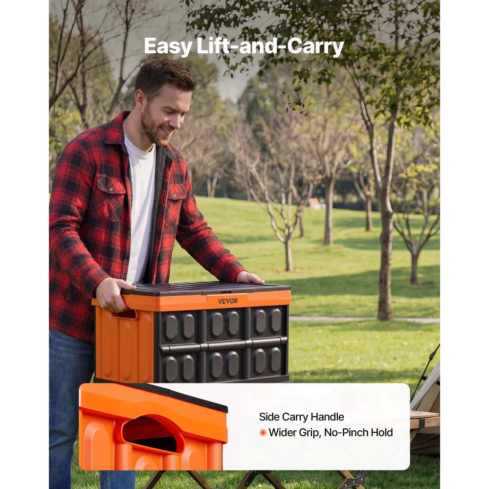 VEVOR Plastic Collapsible Storage Bins with Lids, 45L 3Packs, Stackable Folding Storage Crates with Handles, Holds 44 lbs Per Bin, Heavy Duty Containers, Space-Saving Baskets, for Home Organizing