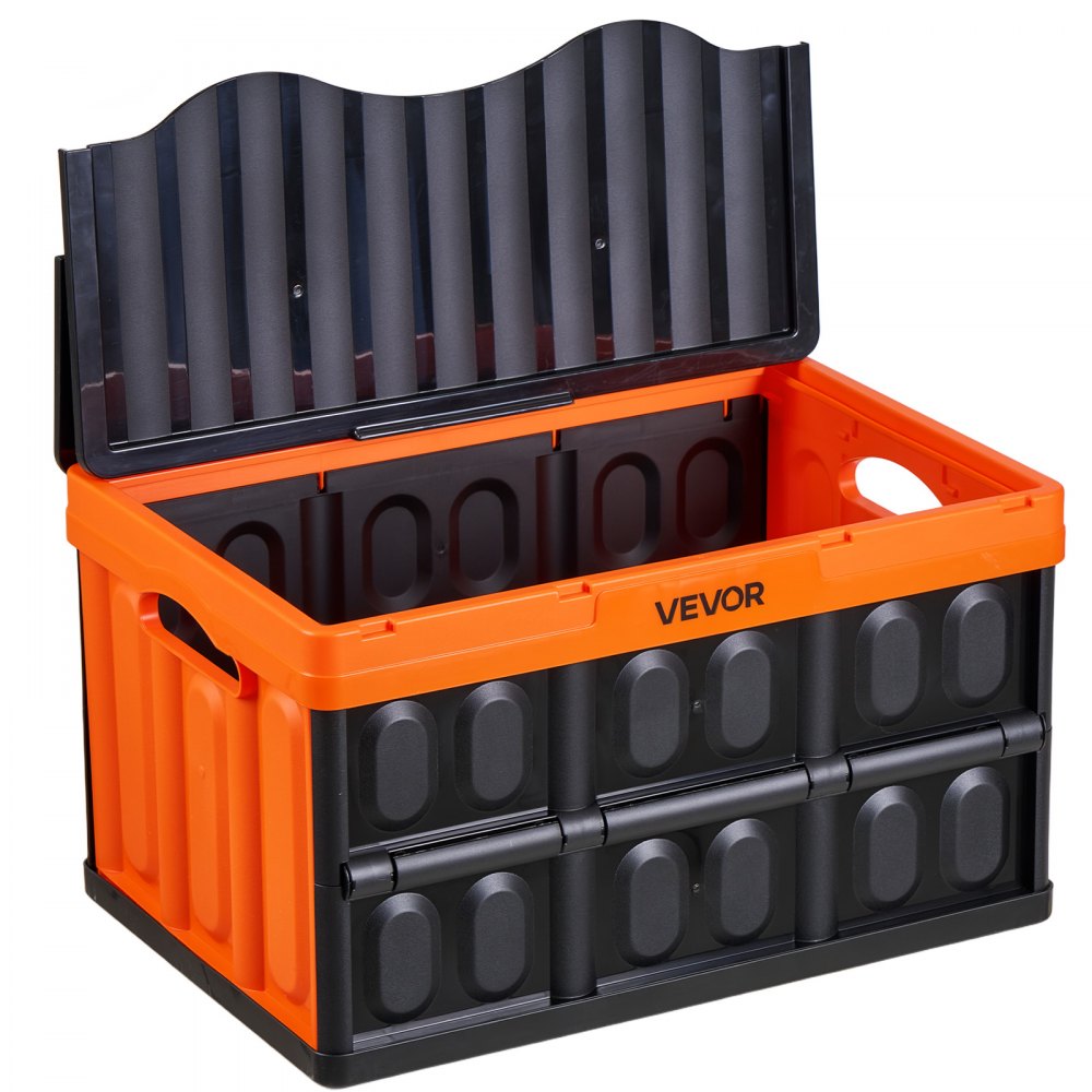 VEVOR Plastic Collapsible Storage Bins with Lids, 45L 3Packs, Stackable Folding Storage Crates with Handles, Holds 44 lbs Per Bin, Heavy Duty Containers, Space-Saving Baskets, for Home Organizing