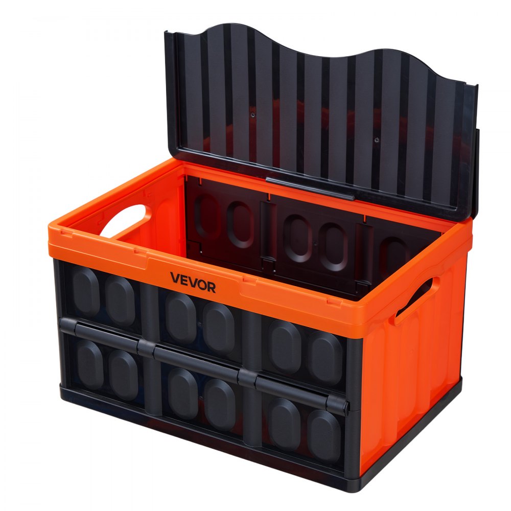 VEVOR Plastic Collapsible Storage Bins with Lids, 45L 3Packs, Stackable Folding Storage Crates with Handles, Holds 44 lbs Per Bin, Heavy Duty Containers, Space-Saving Baskets, for Home Organizing