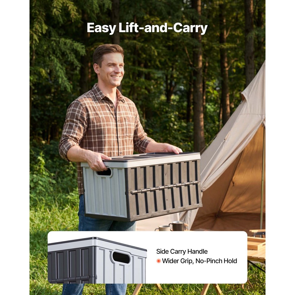 VEVOR Plastic Collapsible Storage Bins with Lids, 65L 3 Packs, Stackable Folding Storage Crates with Handles, Holds 84 lbs Per Bin, Heavy Duty Containers, Space-Saving Baskets, for Home Organizing