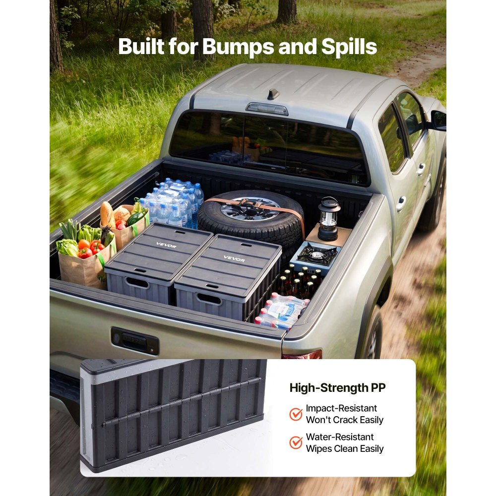 VEVOR Plastic Collapsible Storage Bins with Lids, 65L 2 Packs, Stackable Folding Storage Crates with Handles, Holds 84 lbs Per Bin, Heavy Duty Containers, Space-Saving Baskets, for Home Organizing