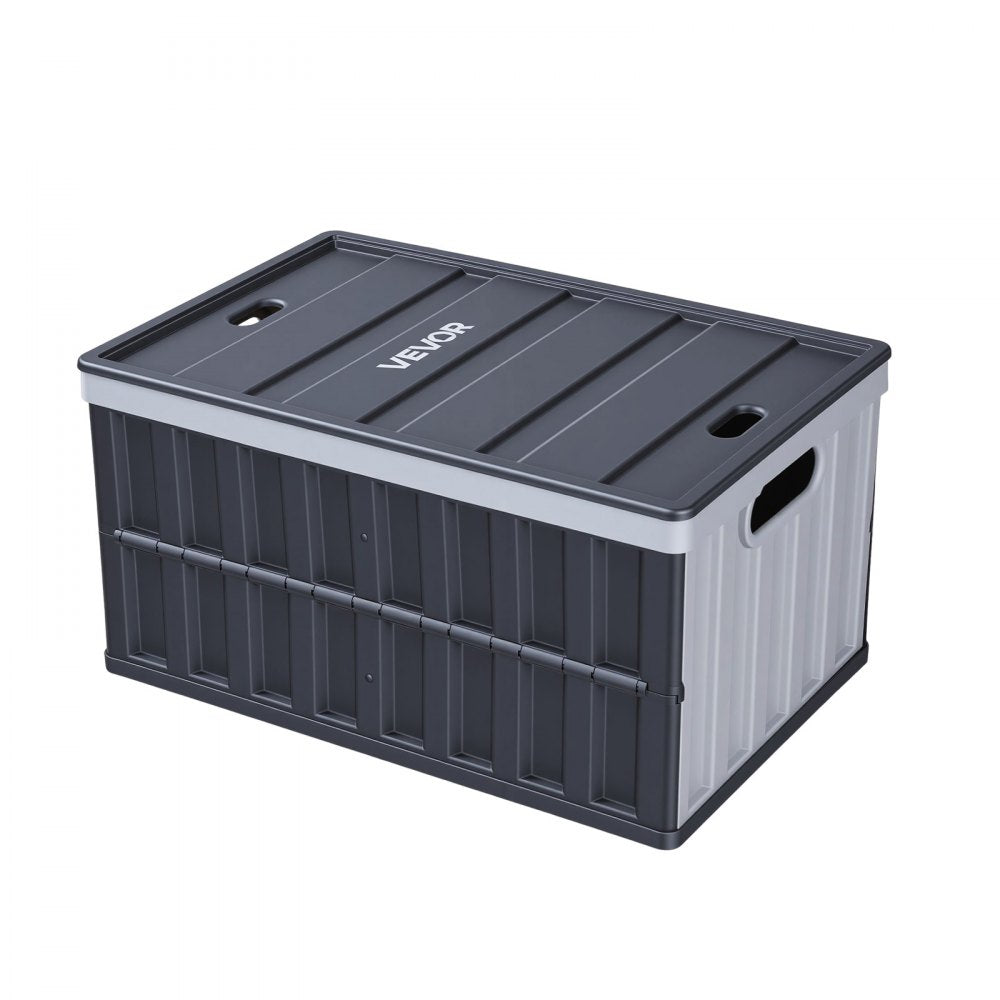 VEVOR Plastic Collapsible Storage Bins with Lids, 65L 2 Packs, Stackable Folding Storage Crates with Handles, Holds 84 lbs Per Bin, Heavy Duty Containers, Space-Saving Baskets, for Home Organizing