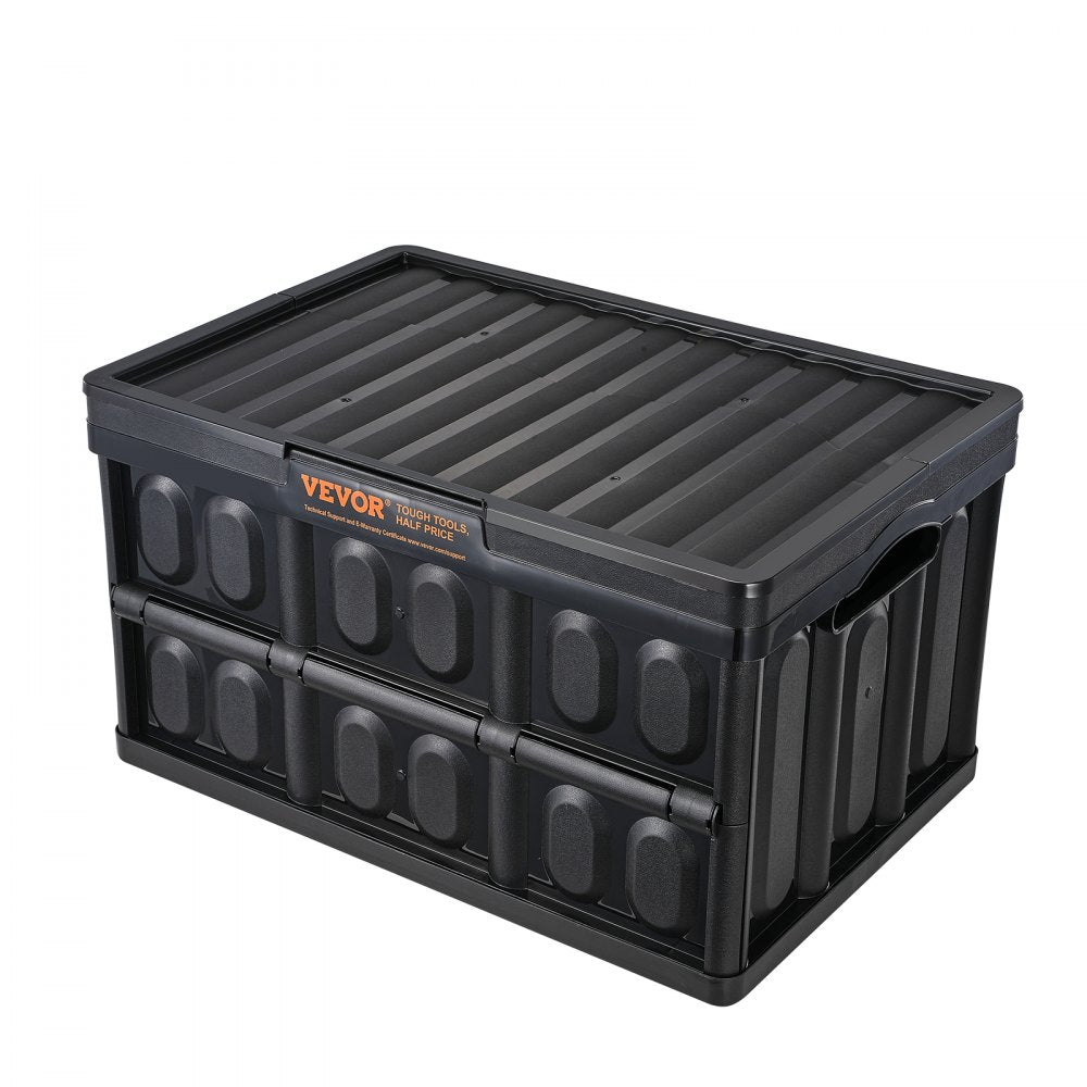 VEVOR Collapsible Storage Bins with Lids, 45L 3 Packs, Folding Plastic Stackable Utility Crates with Handles, Large Heavy Duty Containers for Clothes, Toys, Books, Snack, Shoes, and Grocery Organizing