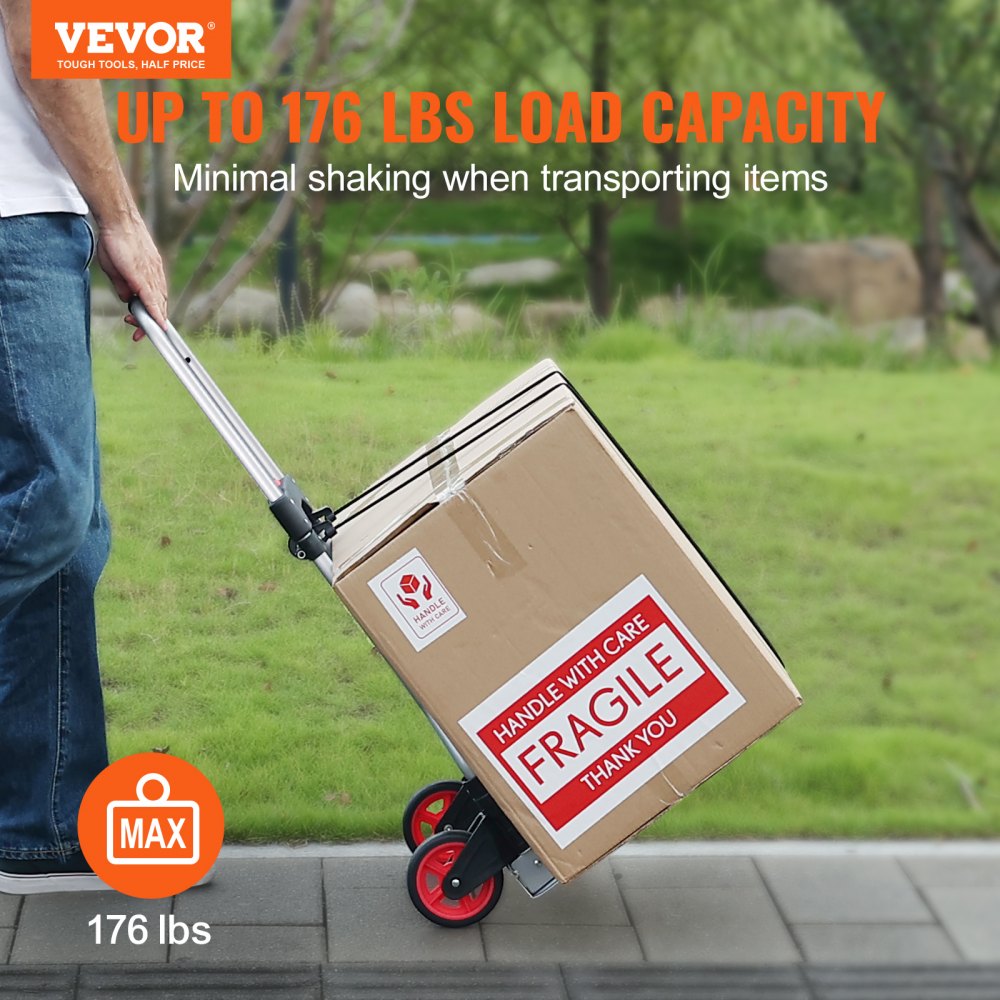 VEVOR Folding Hand Truck and Dolly, 176 lbs Capacity, Aluminum Foldable Cart, Heavy-Duty Luggage Trolley Cart with Telescoping Handle and PP+TPR Wheels for Home, Office, Shopping, Travel