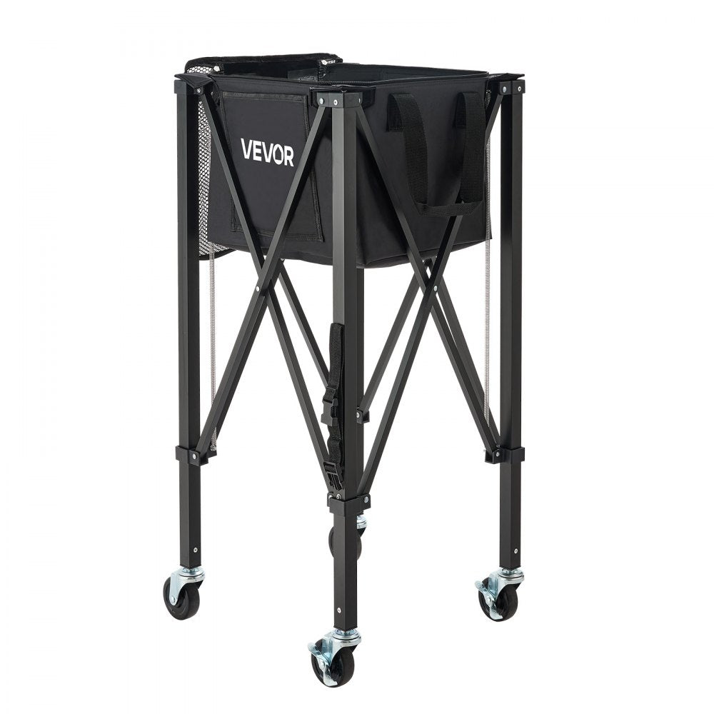 VEVOR Tennis Ball Hopper, Holds 120 Tennis Balls, Foldable Pickleball Basket Cart with Wheels for Easy Pick Up, Lightweight Aluminum Alloy, Portable Pickleball Caddy with Storage Bag, for Training