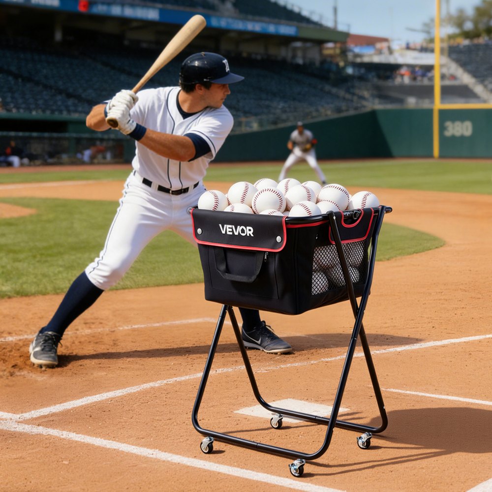 VEVOR Tennis Ball Hopper, Holds 175 Tennis Balls or 290 Pickleballs, Foldable Pickleball Basket Cart with Wheels for Easy Pick Up, Portable Baseball Cart Caddy with Storage Bag, for Training Coaching
