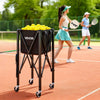 VEVOR Tennis Ball Hopper, Holds 150 Tennis Balls, Foldable Pickleball Basket Cart with Wheels for Easy Pick Up, Lightweight Aluminum Alloy, Portable Pickleball Caddy with Storage Bag, for Training