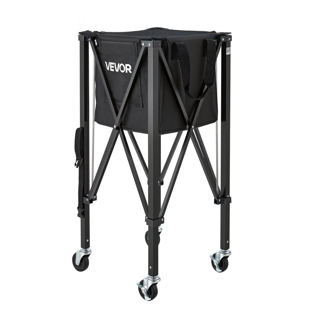 VEVOR Tennis Ball Hopper, Holds 150 Tennis Balls, Foldable Pickleball Basket Cart with Wheels for Easy Pick Up, Lightweight Aluminum Alloy, Portable Pickleball Caddy with Storage Bag, for Training