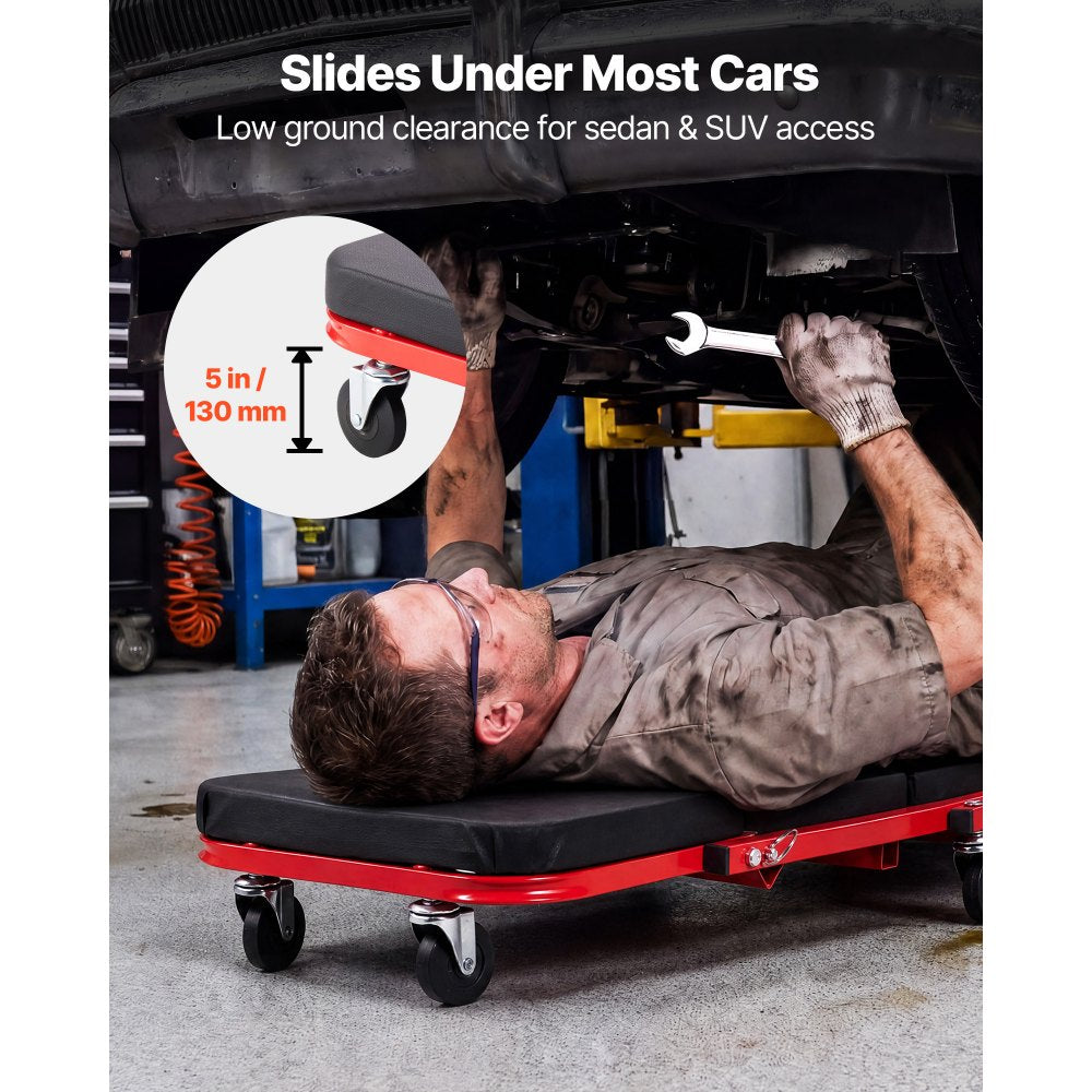 VEVOR 36 in 3-in-1 Folding Mechanic Creeper, Z-Creeper Garage Roller, 340 lbs Under Car Rolling Creeper with 6 Swivel Casters, Padded Headrest, Lay Down or Sit for Auto Repair