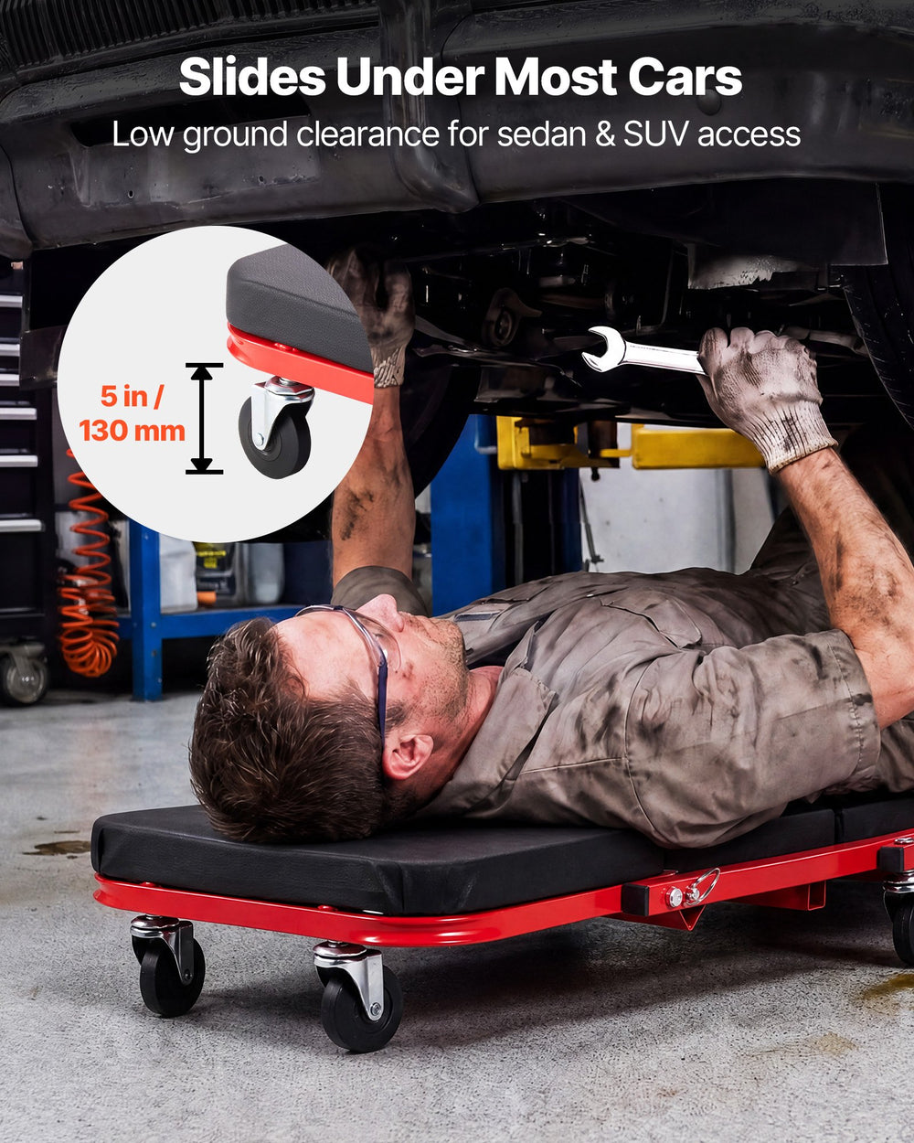 VEVOR 36 in 3-in-1 Folding Mechanic Creeper, Z-Creeper Garage Roller, 340 lbs Under Car Rolling Creeper with 6 Swivel Casters, Padded Headrest, Lay Down or Sit for Auto Repair